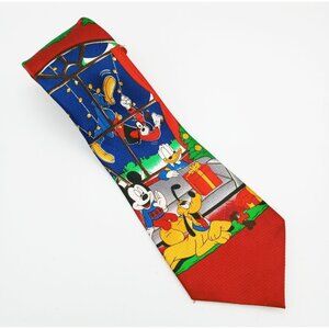Disney Mickey Unlimited Christmas Tie With Goofy & Donald Pluto Polyester Red